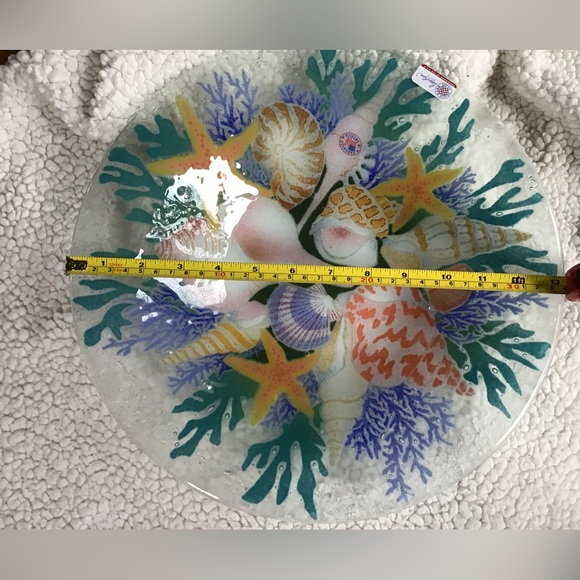 (Host Pick) Rare Peggy Karr RARE Seashells Art Glass 13”Round Serving Bowl - Picture 6 of 6